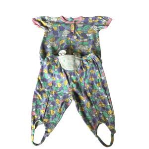 Bright Future Vtg Baby Girls Size 6-9 Months Purple Cat Bodysuit & Stirrup Pants